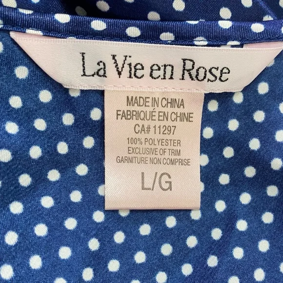 La Vie En Rose Blue Polka Dot Nightgown Sleep Dress Slip Dress W Ruffle Hem L - Picture 3 of 13